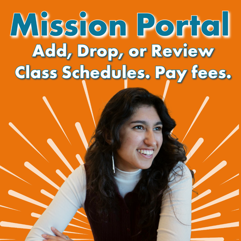 My Mission Portal graphic of student using a laptop. "My Mission Portal" is written on the bottom part of the image.